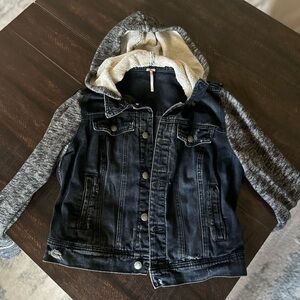 Charcoal Denim and Gray Hooded Jacket